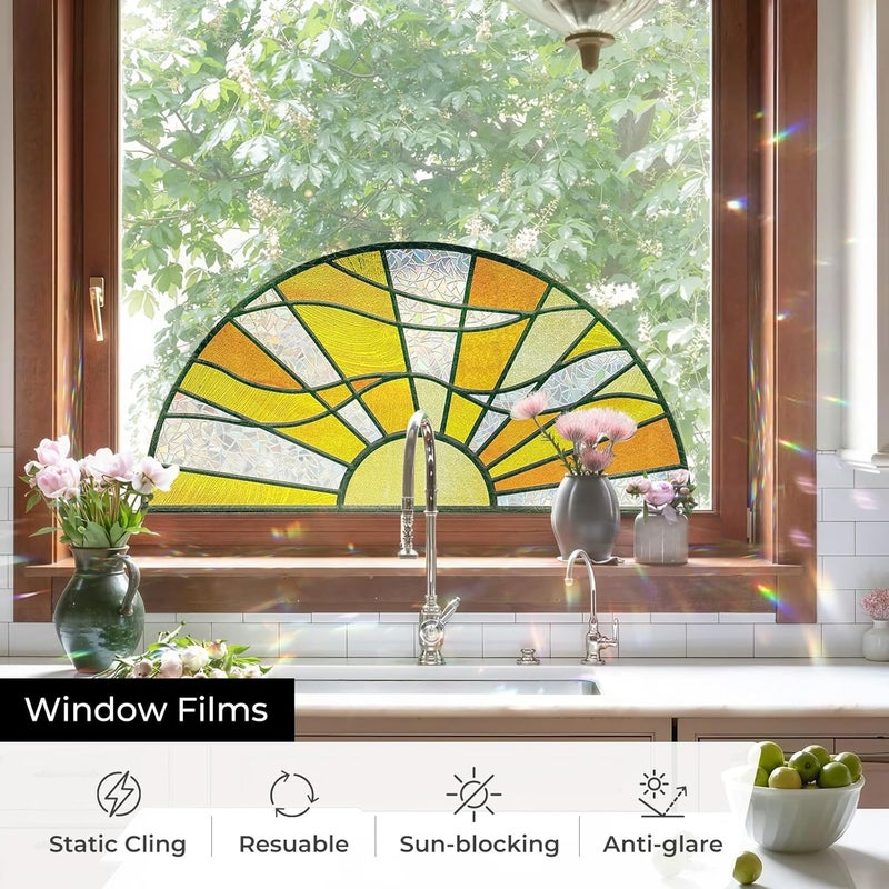 ADD.HERES Stained Glass Window Film Privacy for Glass Windows, Window Privacy Film UV Blocking Static Cling for Home Kitchen Office Bathroom, Sunshine Catcher 45x80D - Image 3