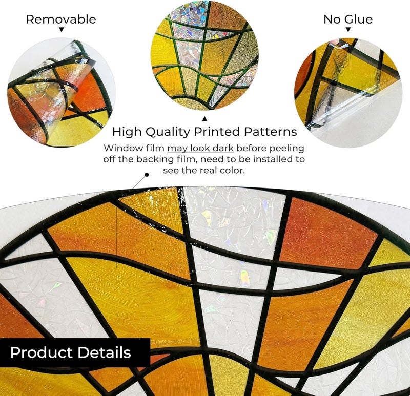 ADD.HERES Stained Glass Window Film Privacy for Glass Windows, Window Privacy Film UV Blocking Static Cling for Home Kitchen Office Bathroom, Sunshine Catcher 45x80D - Image 5