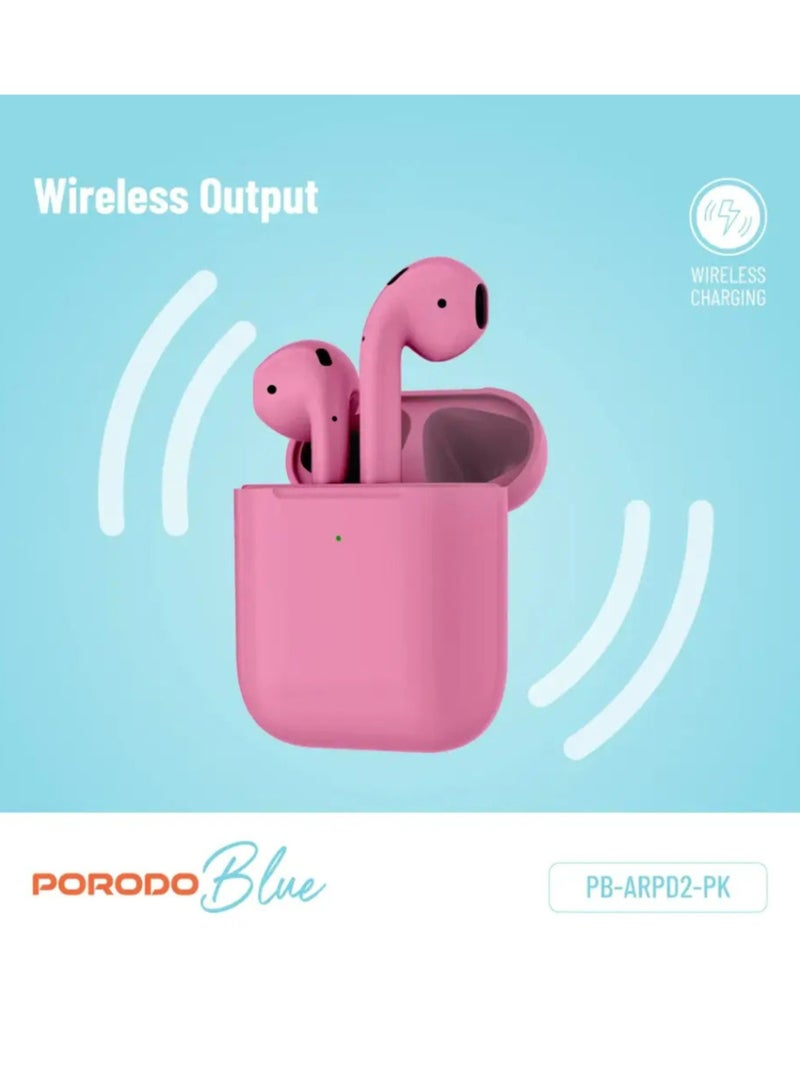 porodo Blue Deep Bass Wireless Earbuds 2 | Touch Control | Wireless Charging | Independent Earbuds | 20 Hours Working Time | ENC | Premium Materials | V5 Bluetooth | Type-C Charging Port - Pink - Image 3