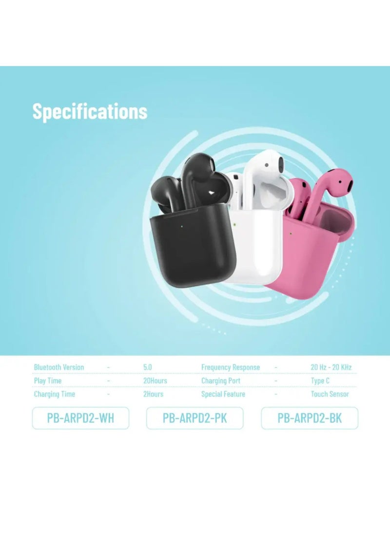 porodo Blue Deep Bass Wireless Earbuds 2 | Touch Control | Wireless Charging | Independent Earbuds | 20 Hours Working Time | ENC | Premium Materials | V5 Bluetooth | Type-C Charging Port - Pink - Image 4