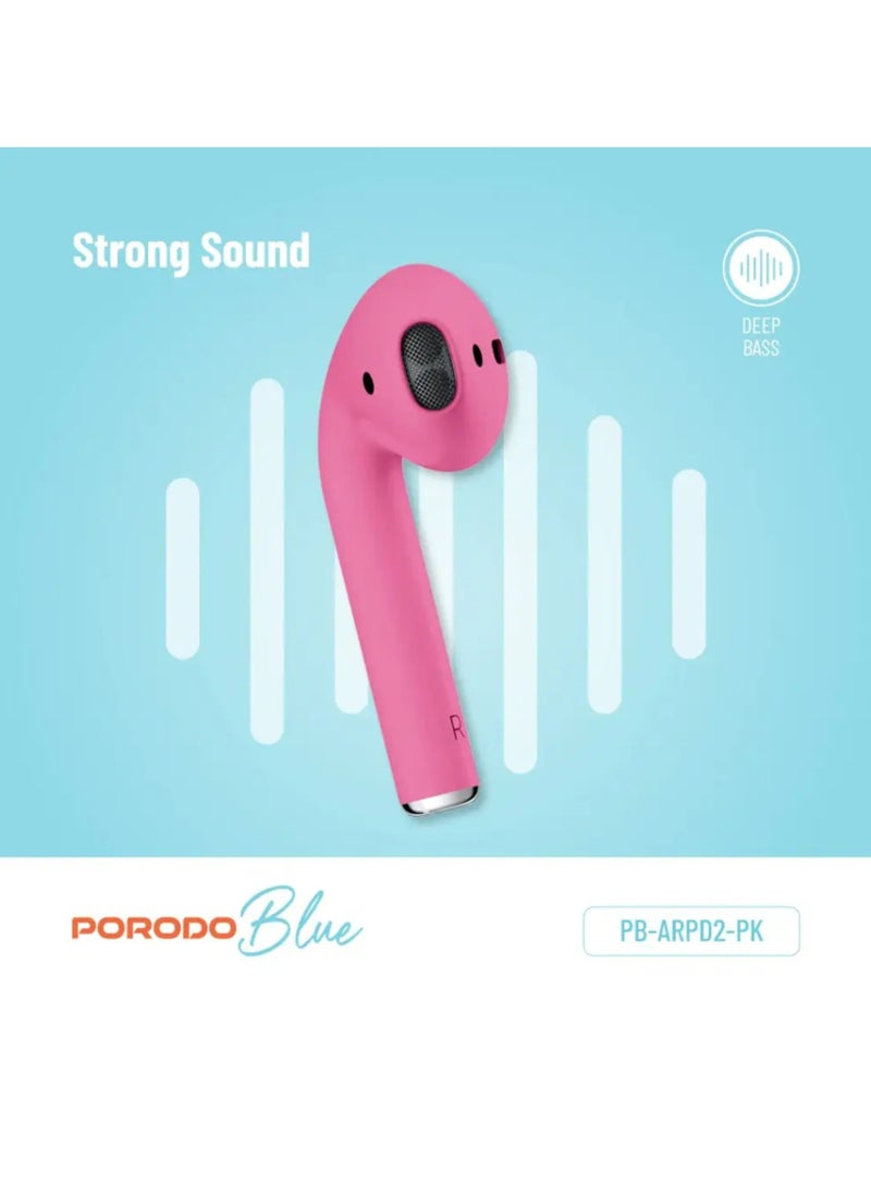 porodo Blue Deep Bass Wireless Earbuds 2 | Touch Control | Wireless Charging | Independent Earbuds | 20 Hours Working Time | ENC | Premium Materials | V5 Bluetooth | Type-C Charging Port - Pink - Image 5