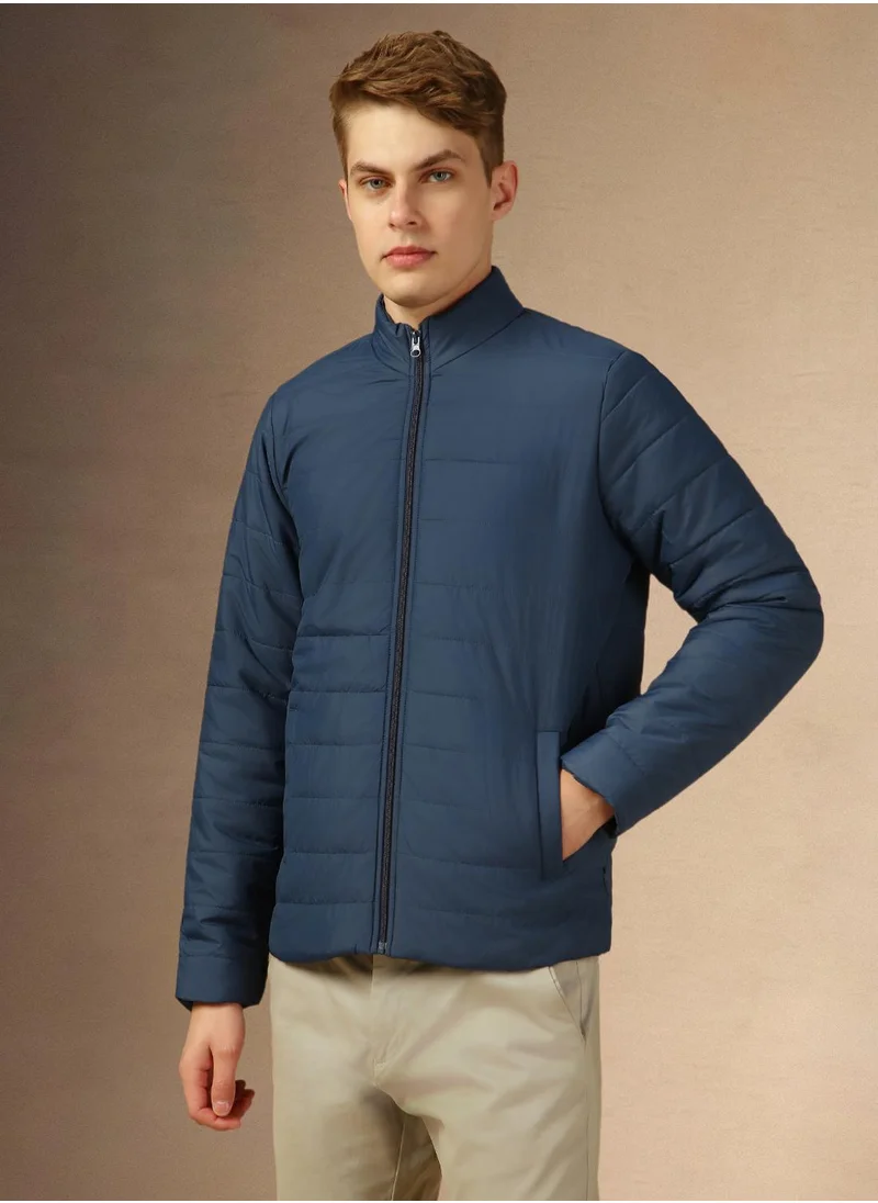 دينيس لينغو Men's Blue 100% Polyester Solid Regular Fit Jacket