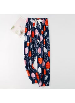 Summer Cotton-Chiffon Maternity Pajama Pants with Pockets 8 dark blue strawberries