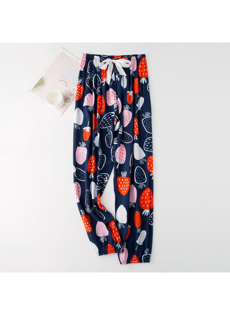 Generic - Summer Cotton-Chiffon Maternity Pajama Pants with Pockets 8 dark blue strawberries - Image 1