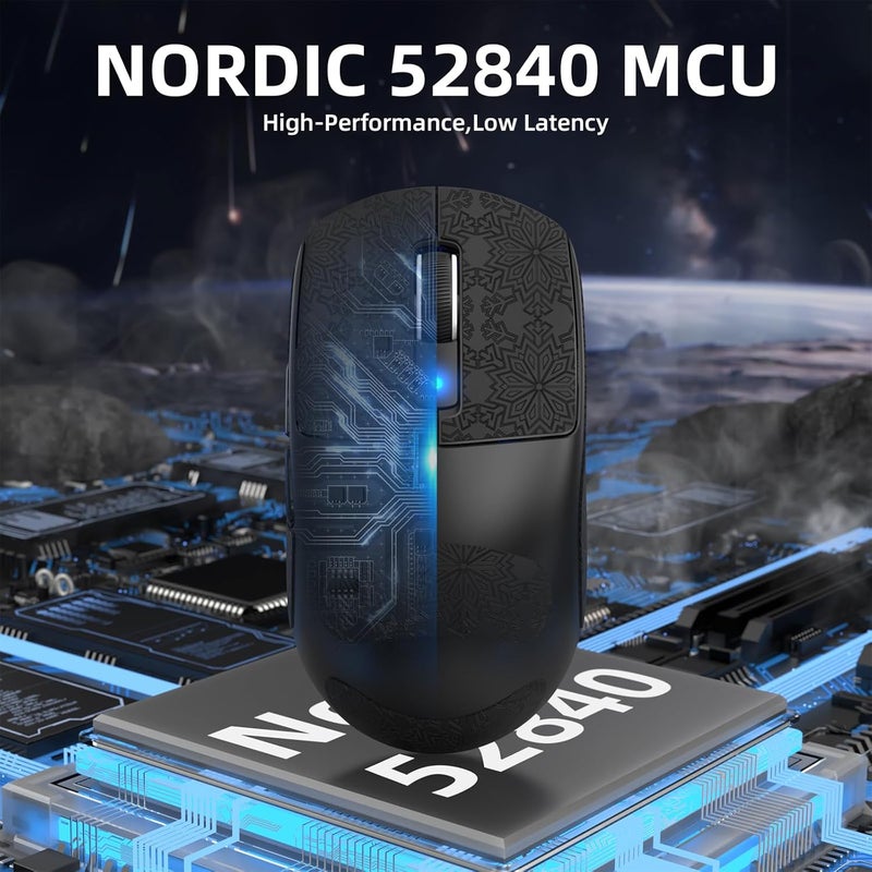 Eweadn Fade proof ATTACK SHARK R6 LIGHTSPEED Wireless Gaming Mouse, 39G Ultralight Design, HyperSpeed with 8K Hz, PAW3950 Sensor, Nordic52840, 42K DPI for E-sports Game, Tri-Mode Programmable Mice - BlackPro Neat shape - Image 3
