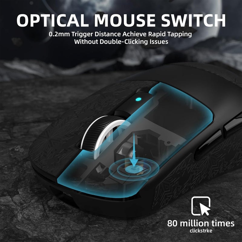 Eweadn Fade proof ATTACK SHARK R6 LIGHTSPEED Wireless Gaming Mouse, 39G Ultralight Design, HyperSpeed with 8K Hz, PAW3950 Sensor, Nordic52840, 42K DPI for E-sports Game, Tri-Mode Programmable Mice - BlackPro Neat shape - Image 5