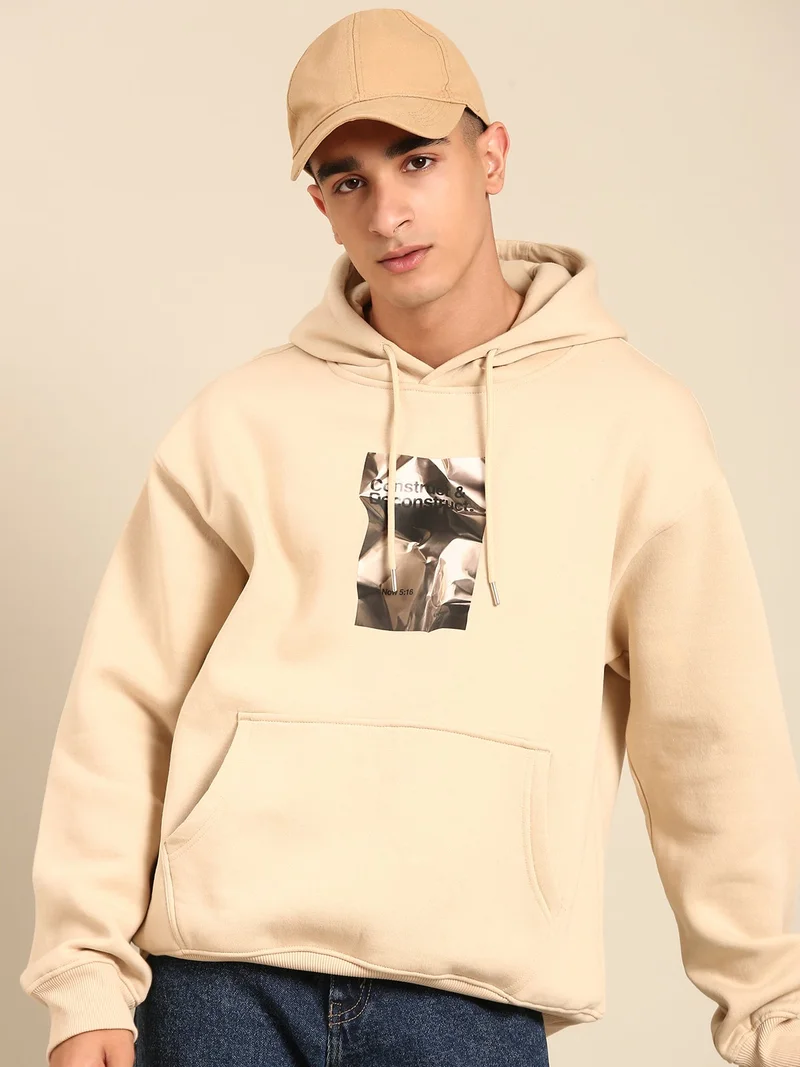 Joven Beige Men Printed Full Sleeve Hooded Neck Sweatshirt for Men | Best Price UAE