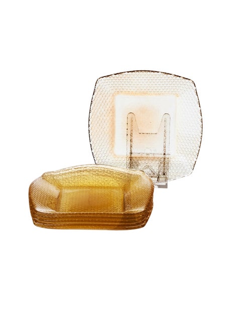 Set of 6 square Turkish glass dishes in honey color for desserts and fruits, for multi-use, size 15 * 15 cm