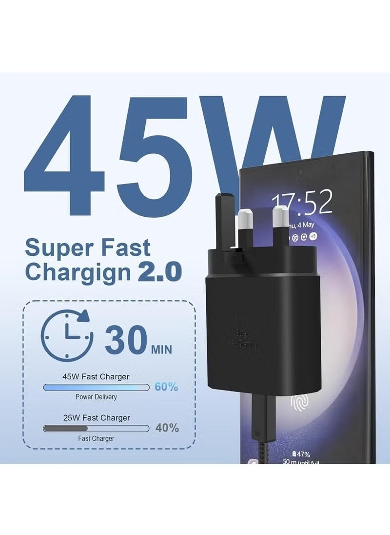 MUNTAQI 45W Super Fast Charger with USB-C Plug – Compatible with Samsung Galaxy S25 Ultra/S25+/S25/S24 Ultra/S24/S22/S21/A15/A55, Z Fold 6, Z Flip 6, Tab S9, Google Pixel 9 – PPS Fast Charger 2.0 with 6.6ft 5A Type-C Cable for Ultra-Fast and Safe Charging - Image 2