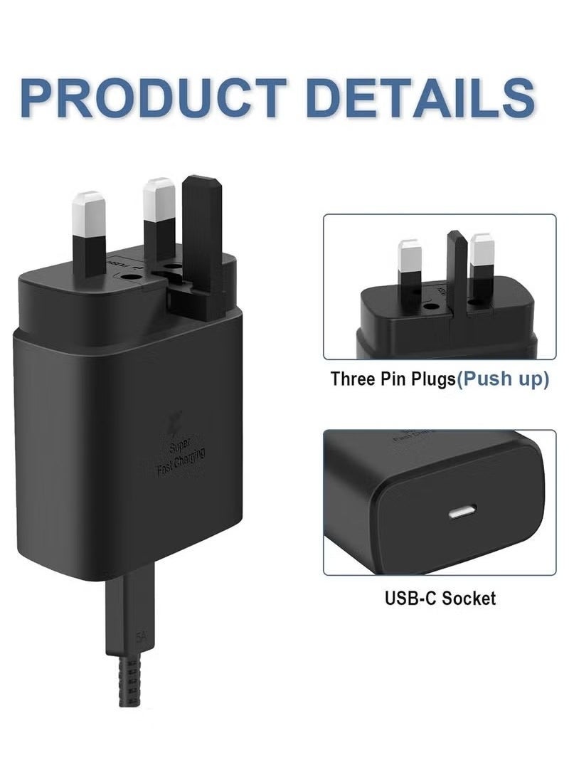 MUNTAQI 45W Super Fast Charger with USB-C Plug – Compatible with Samsung Galaxy S25 Ultra/S25+/S25/S24 Ultra/S24/S22/S21/A15/A55, Z Fold 6, Z Flip 6, Tab S9, Google Pixel 9 – PPS Fast Charger 2.0 with 6.6ft 5A Type-C Cable for Ultra-Fast and Safe Charging - Image 3