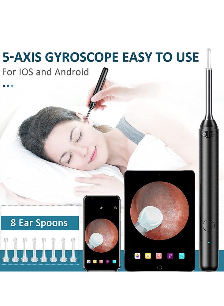 Ear Cleaner Ear Wax Remover with Camera 1080P HD Earwax Removal Otoscope Tool Clean & Pick Wax Kit Wireless Compatibility with iPhone, iPad & Android Smart Phones – For Adults & Kids – Black (P20)