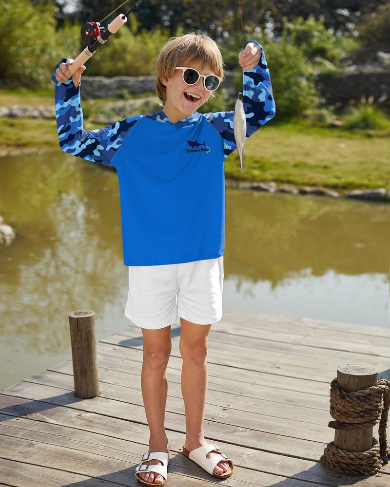 BesserBay Kids Blue Camouflage UV Protection Rashguard Top Quick-Dry Hooded Swimming Top for Big Boys 11-12 Years - Image 3