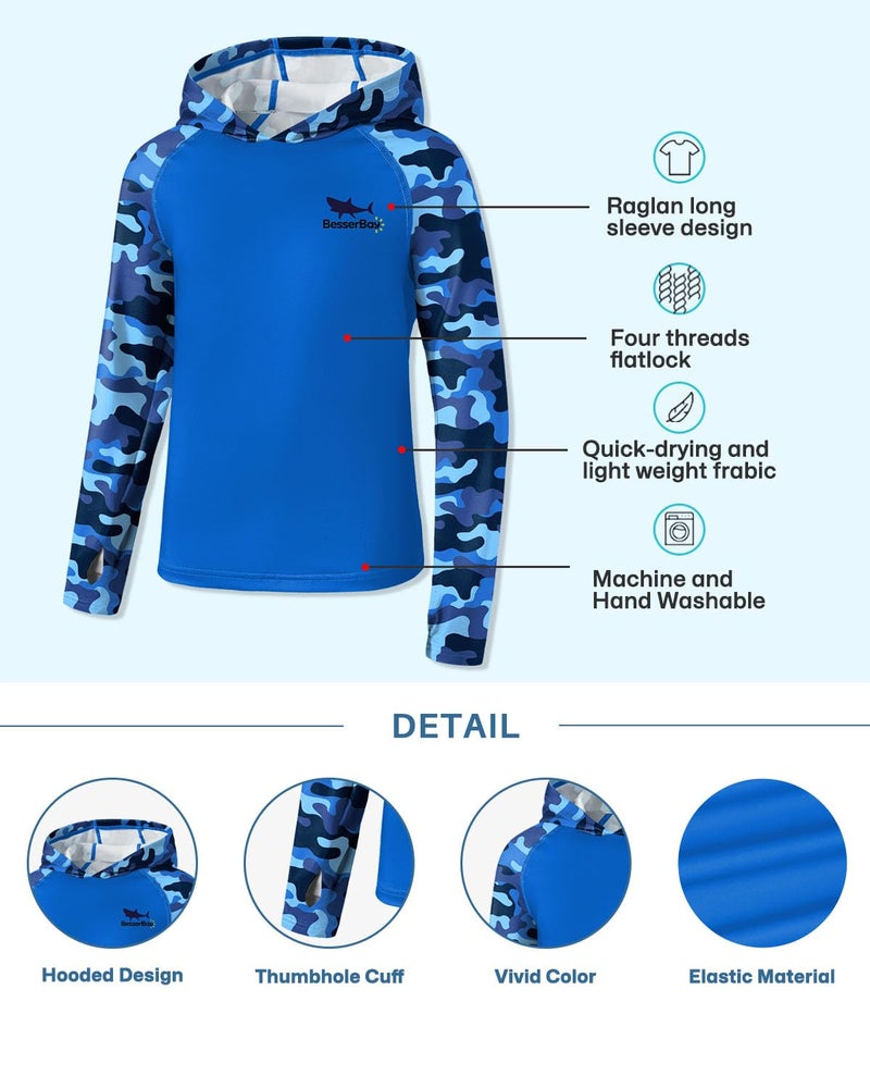 BesserBay Kids Blue Camouflage UV Protection Rashguard Top Quick-Dry Hooded Swimming Top for Big Boys 11-12 Years - Image 5