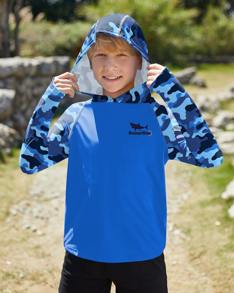 BesserBay Kids Blue Camouflage UV Protection Rashguard Top Quick-Dry Hooded Swimming Top for Big Boys 11-12 Years - Image 2