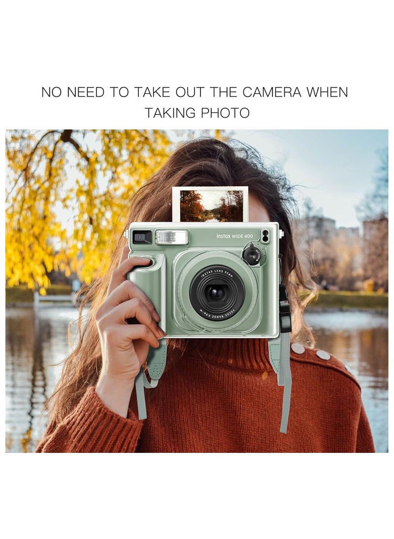 Fujifilm Instax Wide 400 Instant Camera Clear Case, Crystal Hard Case Camera Case with Upgraded Photo Film Bag and Detachable Rainbow Tape, PVC Camera Case