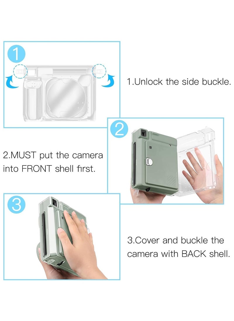 Fujifilm Instax Wide 400 Instant Camera Clear Case, Crystal Hard Case Camera Case with Upgraded Photo Film Bag and Detachable Rainbow Tape, PVC Camera Case