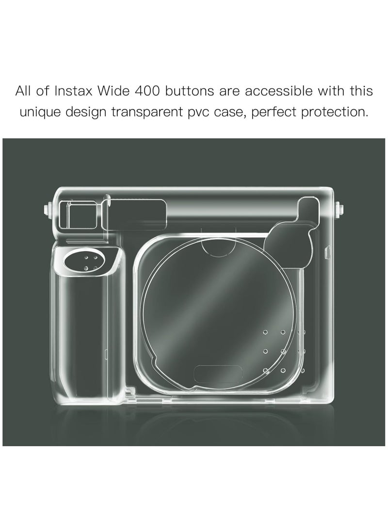 Fujifilm Instax Wide 400 Instant Camera Clear Case, Crystal Hard Case Camera Case with Upgraded Photo Film Bag and Detachable Rainbow Tape, PVC Camera Case