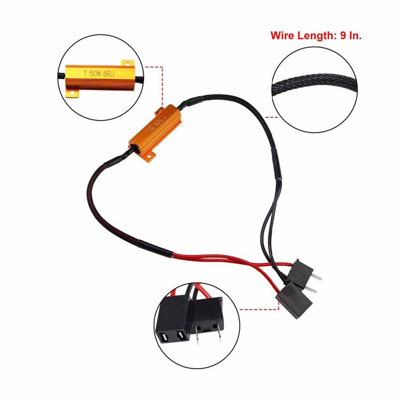 Onex H7 LED Load Resistor Kit 50W 8ohm Headlight Bulb Relay Harness Adapter Anti Flicker Error Decoder Warning Canceller - Image 4