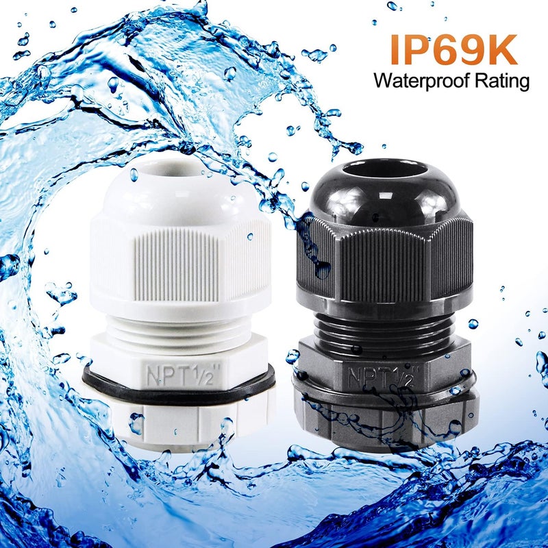 XHF 10 Pcs 1/4" IP68 Strain Relief Nylon Cord Grip NPT Cable Glands Adjustable UL Listed and RoHS Compliant (Black) - Image 3