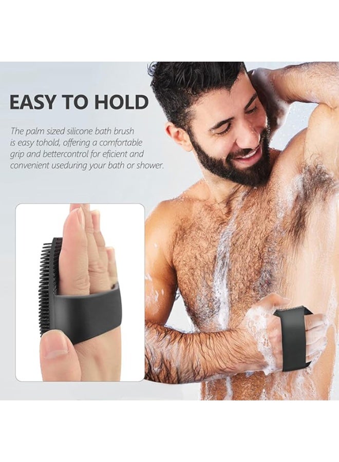 Silicone Body Scrubber Set, 4 Pack, Dual-Sided Exfoliating Loofah with Handle, Pink, Grey, Black - Image 3