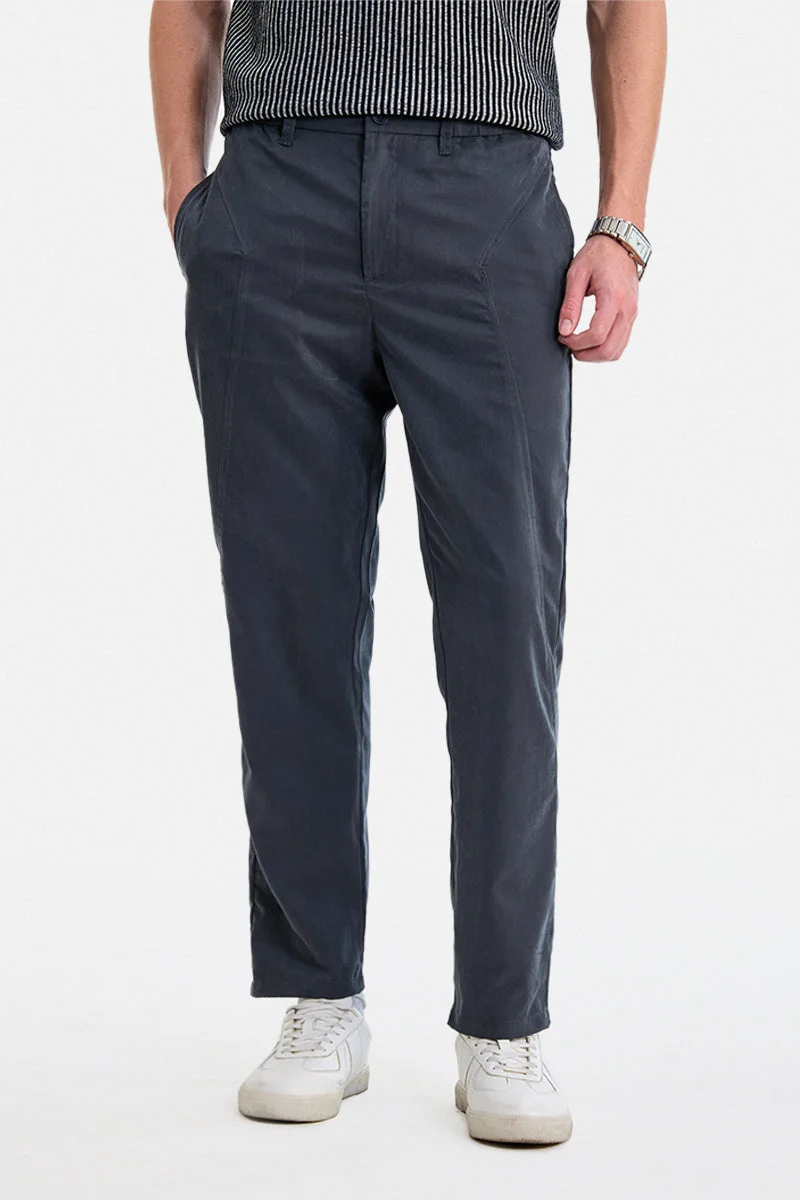 سنيتش Dark Grey Solid Relaxed Casual Trousers