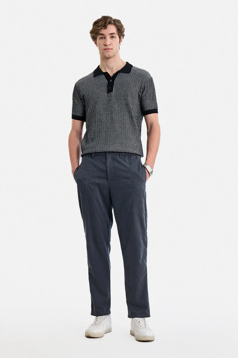 سنيتش Dark Grey Solid Relaxed Casual Trousers