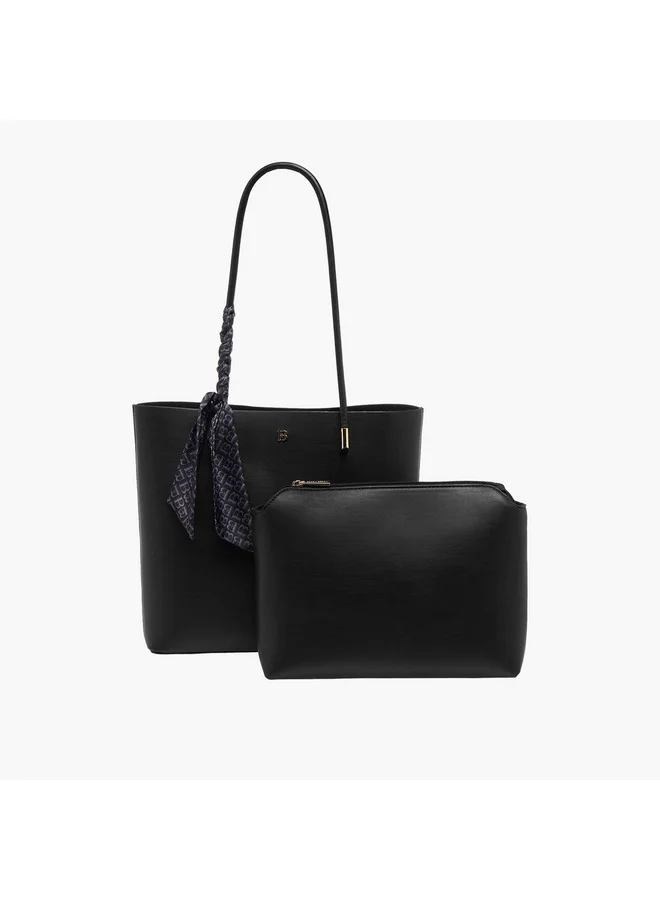فلورا بيلا من شو إكسبرس Women Solid Tote Bag with Monogram Scarf Accent and Pouch