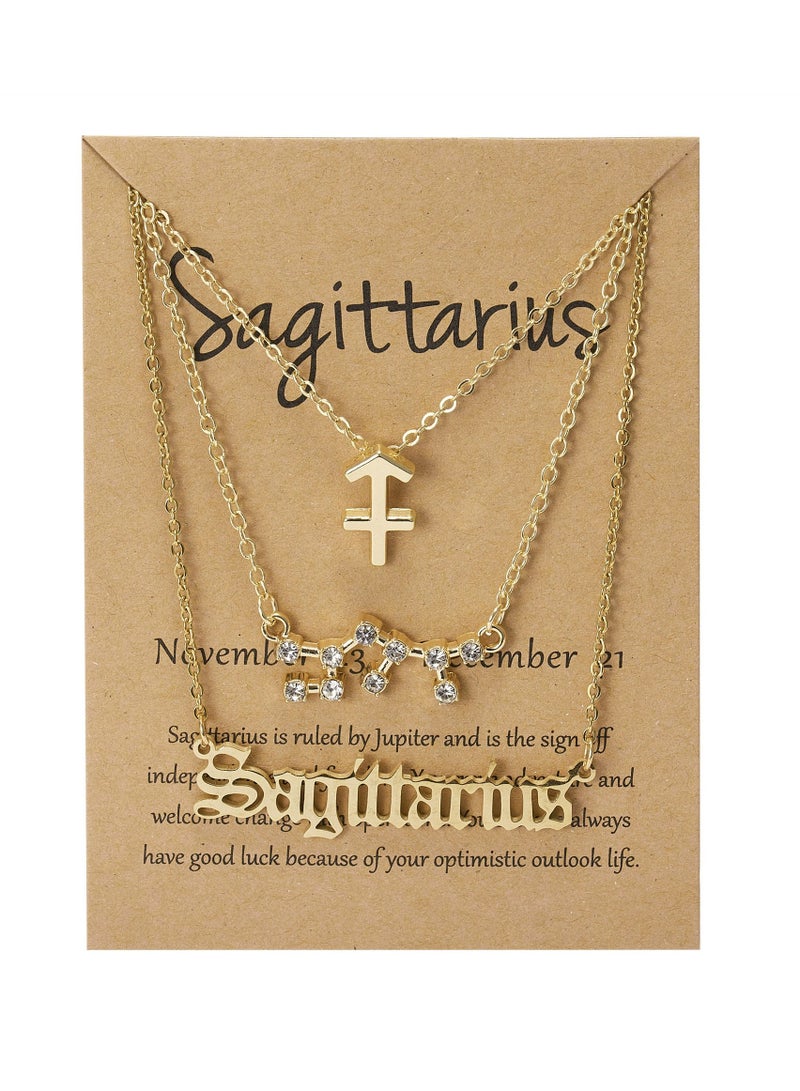 جلوسكي Bestseller 3-Layer Zodiac Necklace Set – Vintage Celestial Charms  Gothic Letters, Horoscope Jewelry for Women
