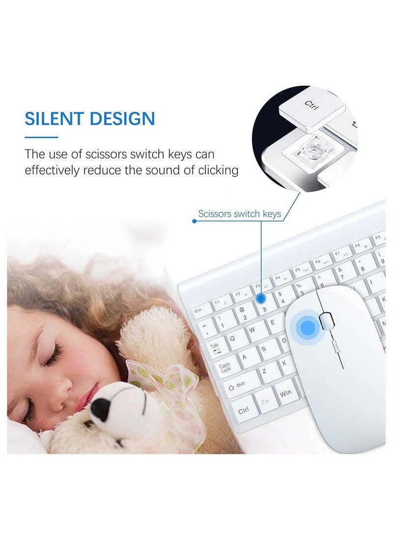 Generic - Wireless Keyboard and Mouse Ultra Slim Combo, 2.4G Silent Compact USB Mouse and Scissor Switch Keyboard Set with Cover, 2 AA and 2 AAA Batteries, for PC/Laptop/Windows/Mac - White - Image 1