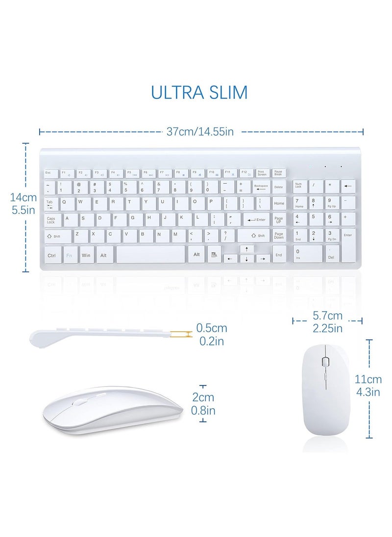 Generic - Wireless Keyboard and Mouse Ultra Slim Combo, 2.4G Silent Compact USB Mouse and Scissor Switch Keyboard Set with Cover, 2 AA and 2 AAA Batteries, for PC/Laptop/Windows/Mac - White - Image 1