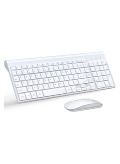 Wireless Keyboard and Mouse Ultra Slim Combo, 2.4G Silent Compact USB Mouse and Scissor Switch Keyboard Set with Cover, 2 AA and 2 AAA Batteries, for PC/Laptop/Windows/Mac - White