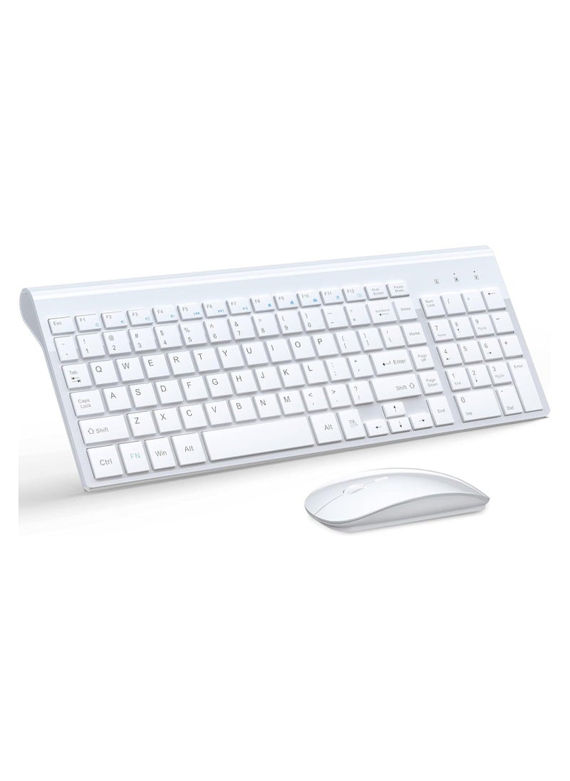 Generic - Wireless Keyboard and Mouse Ultra Slim Combo, 2.4G Silent Compact USB Mouse and Scissor Switch Keyboard Set with Cover, 2 AA and 2 AAA Batteries, for PC/Laptop/Windows/Mac - White - Image 1