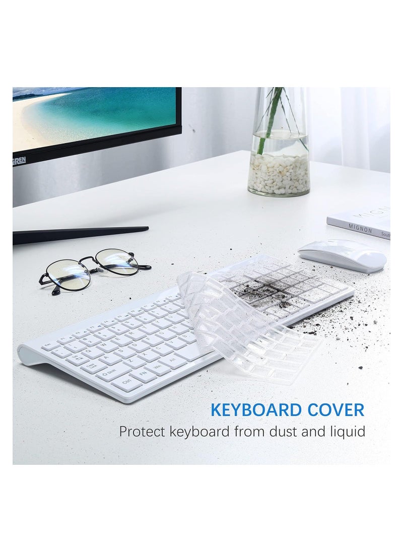 Generic - Wireless Keyboard and Mouse Ultra Slim Combo, 2.4G Silent Compact USB Mouse and Scissor Switch Keyboard Set with Cover, 2 AA and 2 AAA Batteries, for PC/Laptop/Windows/Mac - White - Image 1