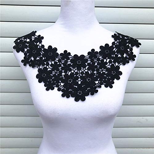 Polyester Black Big Flower Necklace Lace Collar Fabric Trim DIY Embroidery Lace Fabric Neckline Applique Sewing CraftStyle F