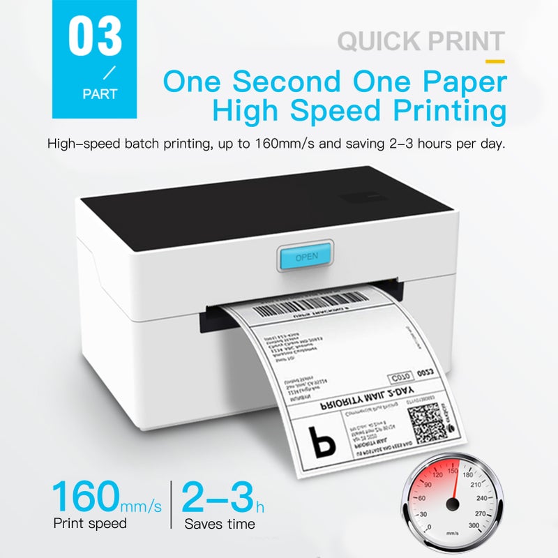 Desktop Thermal Label Printer for 4x6 Shipping Package Label Maker 160mm/s High Speed USB&BT Connection Thermal Sticker Printer Max.110mm Paper Width Compatible with UPS Ebay Shopify FedEx - Image 4