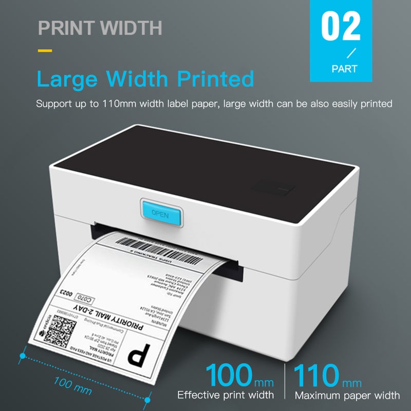 Desktop Thermal Label Printer for 4x6 Shipping Package Label Maker 160mm/s High Speed USB&BT Connection Thermal Sticker Printer Max.110mm Paper Width Compatible with UPS Ebay Shopify FedEx - Image 5