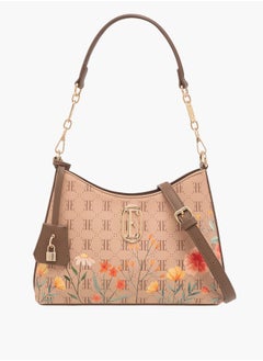 ELLE Women Monogram Print Shoulder Bag with Zip Closure and Adjustable Strap  - Image 1