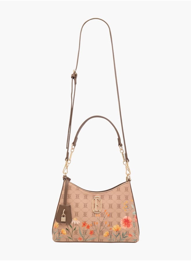ELLE Women Monogram Print Shoulder Bag with Zip Closure and Adjustable Strap  - Image 2