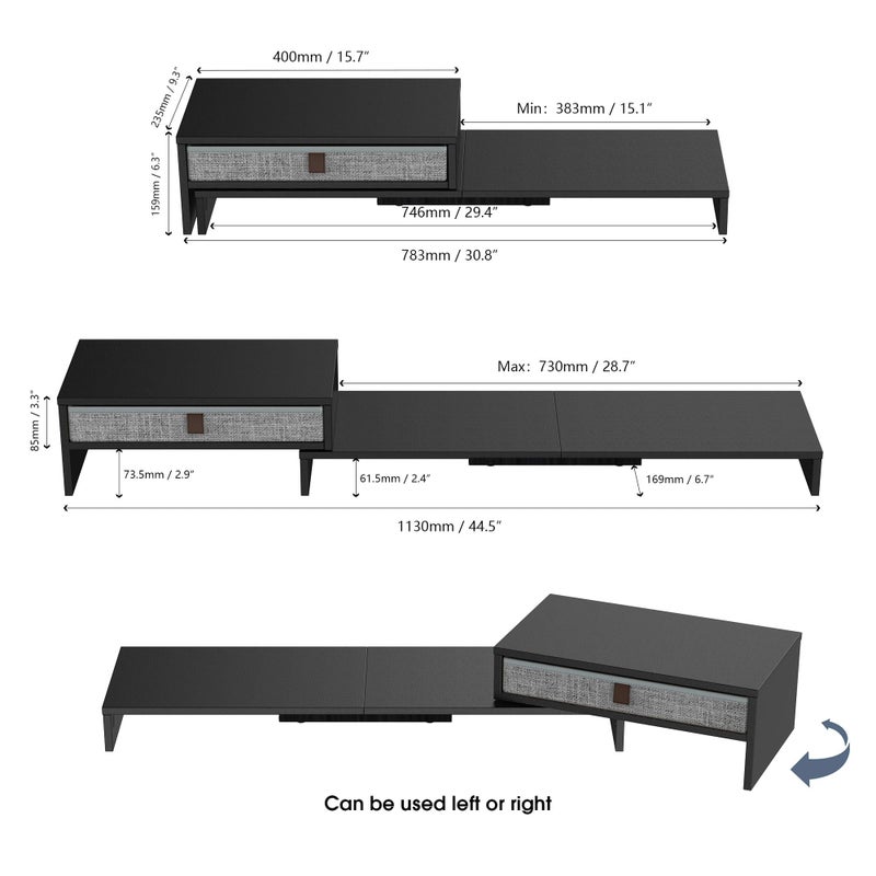 Fenge Computer Monitor Riser Stand with Drawer for 2 or 3 Monitors ,Adjustable Length and Angle Desktop Laptop Stand,Office Organizer,Printer,Black - Image 5