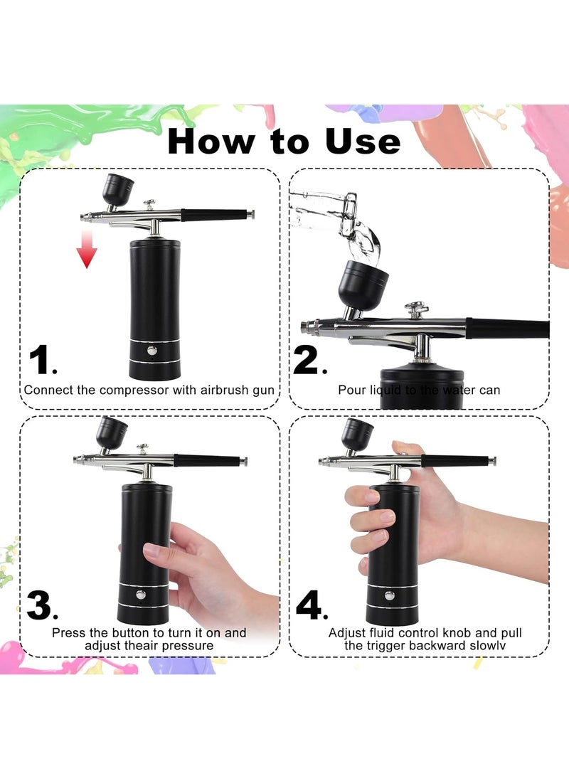 Nail Art Airbrush Pen Set, Wireless Airbrush Set with Air Compressor, Portable Handheld Cordless Mini Rechargeable Air Brush for Makeup, Cake Decoration, Nail Art, Tattoos, and Face Painting (Black) - Image 2