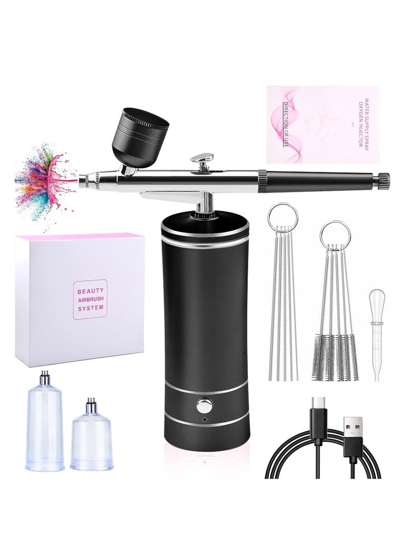 Nail Art Airbrush Pen Set, Wireless Airbrush Set with Air Compressor, Portable Handheld Cordless Mini Rechargeable Air Brush for Makeup, Cake Decoration, Nail Art, Tattoos, and Face Painting (Black) - Image 1