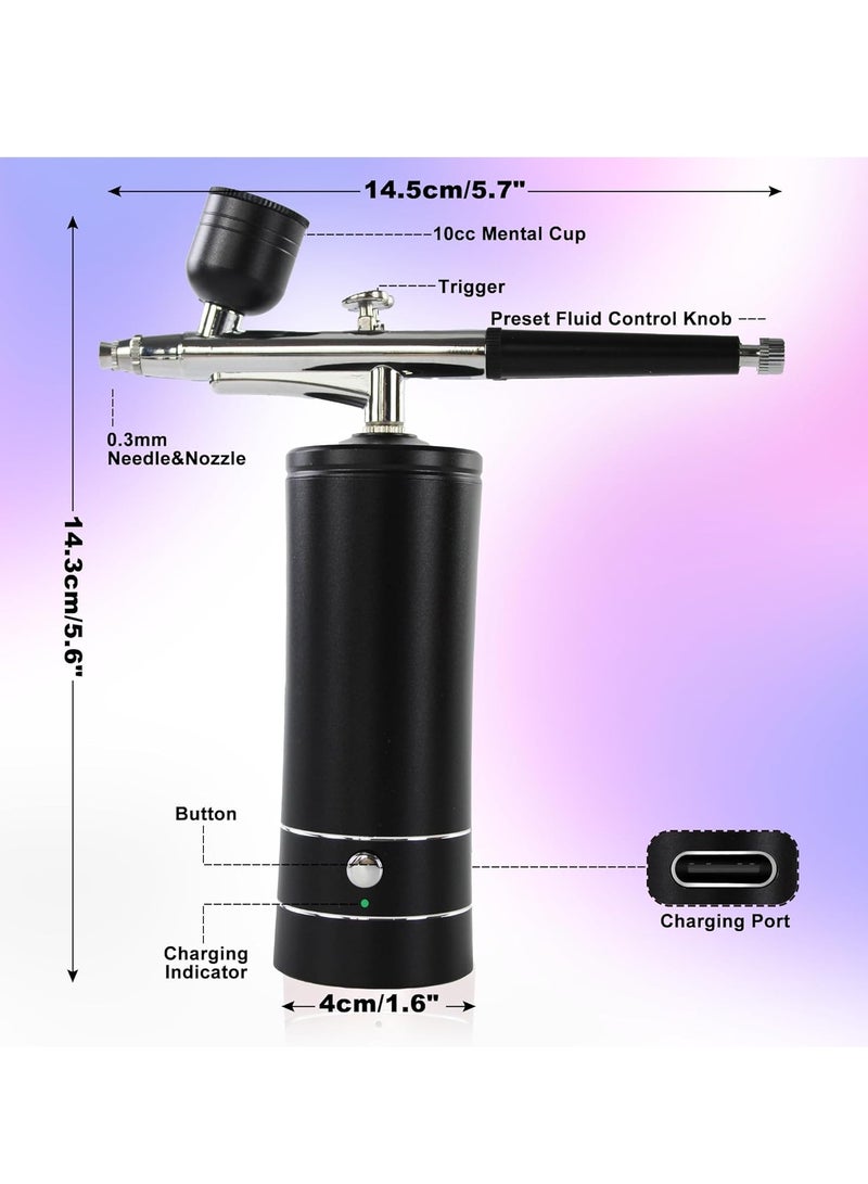 Nail Art Airbrush Pen Set, Wireless Airbrush Set with Air Compressor, Portable Handheld Cordless Mini Rechargeable Air Brush for Makeup, Cake Decoration, Nail Art, Tattoos, and Face Painting (Black) - Image 3