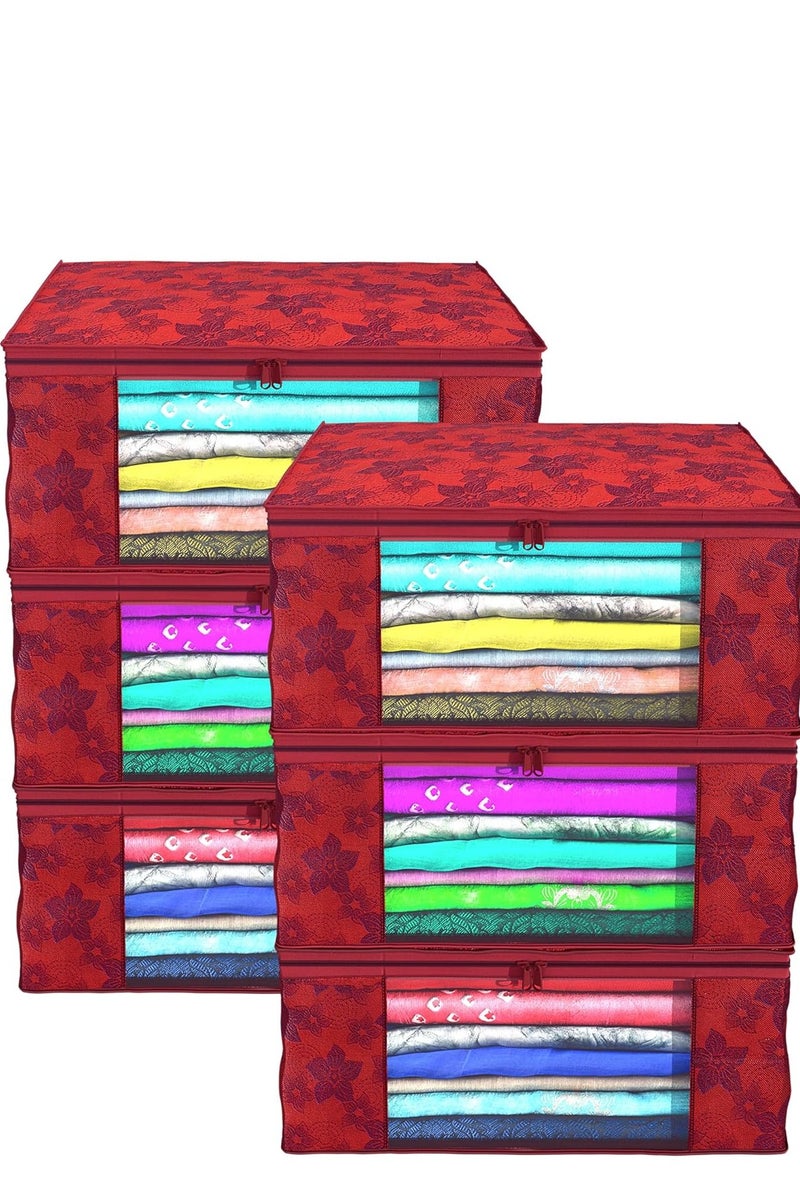 Kuber Industries Saree Covers With Zip Saree Covers For Storage Saree Packing Covers Pack Of 6 Red  - Image 1