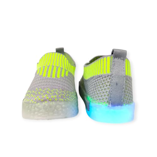 Coolz Kids Unisex Casual Knitted Shoes with Multicolored LED Lights Blink-7 for 1-4 Years Boys and Girls (Grey-Green, UK Footwear Size System, Little Kid, Age Range, Medium, 3.5 Years, 4 Years) - Image 3