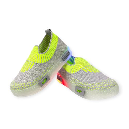 Coolz Kids Unisex Casual Knitted Shoes with Multicolored LED Lights Blink-7 for 1-4 Years Boys and Girls (Grey-Green, UK Footwear Size System, Little Kid, Age Range, Medium, 3.5 Years, 4 Years) - Image 1