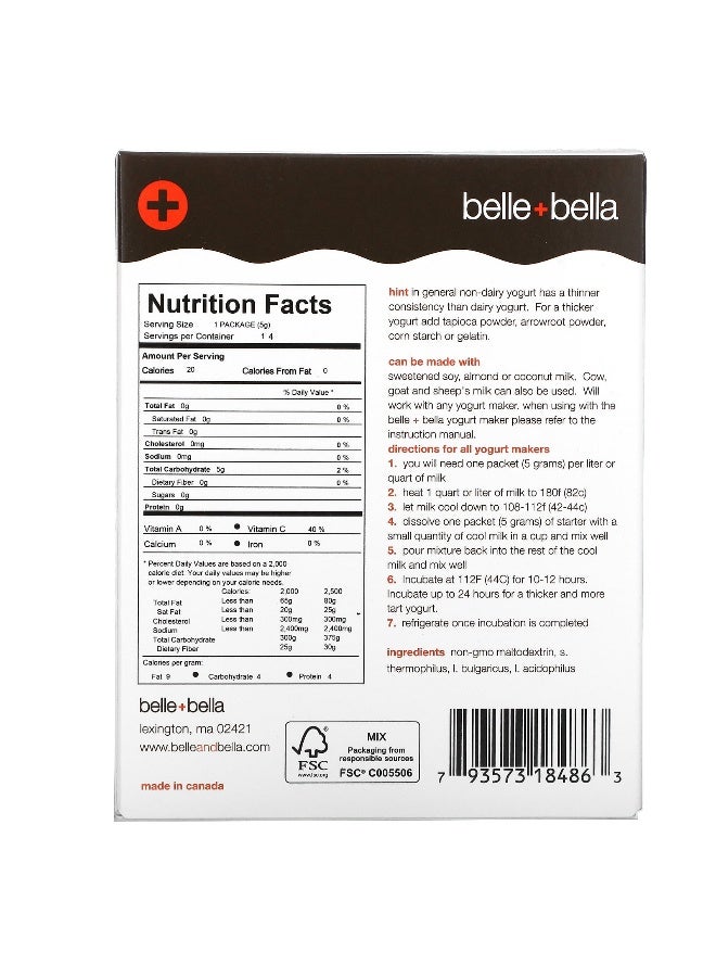 Belle+Bella, Non-Dairy Yogurt Starter, 4 Packets, (5 g) Each - Image 2