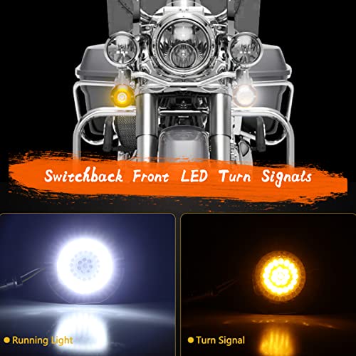 MotoParAcc DTR2017 1157 Front 1156 Rear LED Turn Signals, 3 1/4 Inch Flat Switchback Motorcycle Running Light, Red Taillights with Smoked Lens Cover for Harley Road King, Road Glide, Electra Glide - Image 4