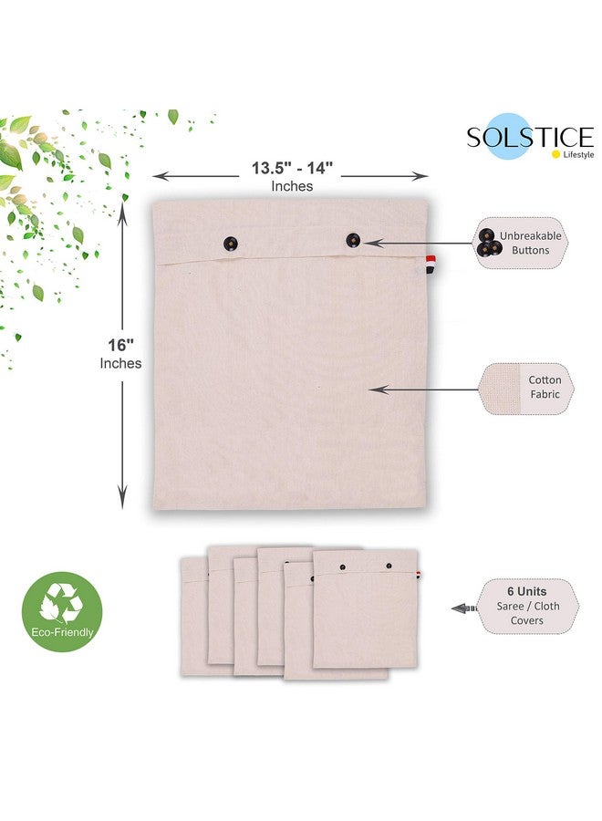 Solstice أغطية/حقائب ساري قطنية من سولستيس لحفظ الملابس مجموعة من 16 × 14 (بوصة) لأغطية الملابس، حقيبة تخزين، للسفر، مجموعة من منظم خزانة (6)، أبيض - Image 2