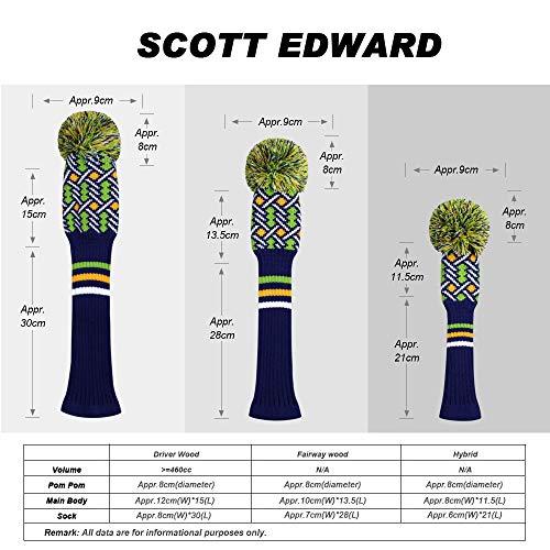 Scott Edward أغطية مضارب جولف مخصصة من سكوت إدوارد 4 قطع تناسب الخشب والسائقين مع أقصى سائقين وطرق هجينة/أدوات مزينة بأنماط مخصصة (أزرق أخضر) - Image 3
