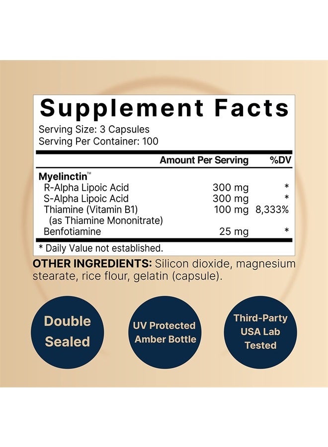 NatureBell Alpha Lipoic Acid 600mg w/ B1 Complex | 300* Capsules, 4 in 1 Myelinctin Formula, R-ALA | S-ALA | Thiamine | Benfotiamine, High Bioavailability and Potency, Third Party Tested, Non-GMO & NO Gluten - Image 2